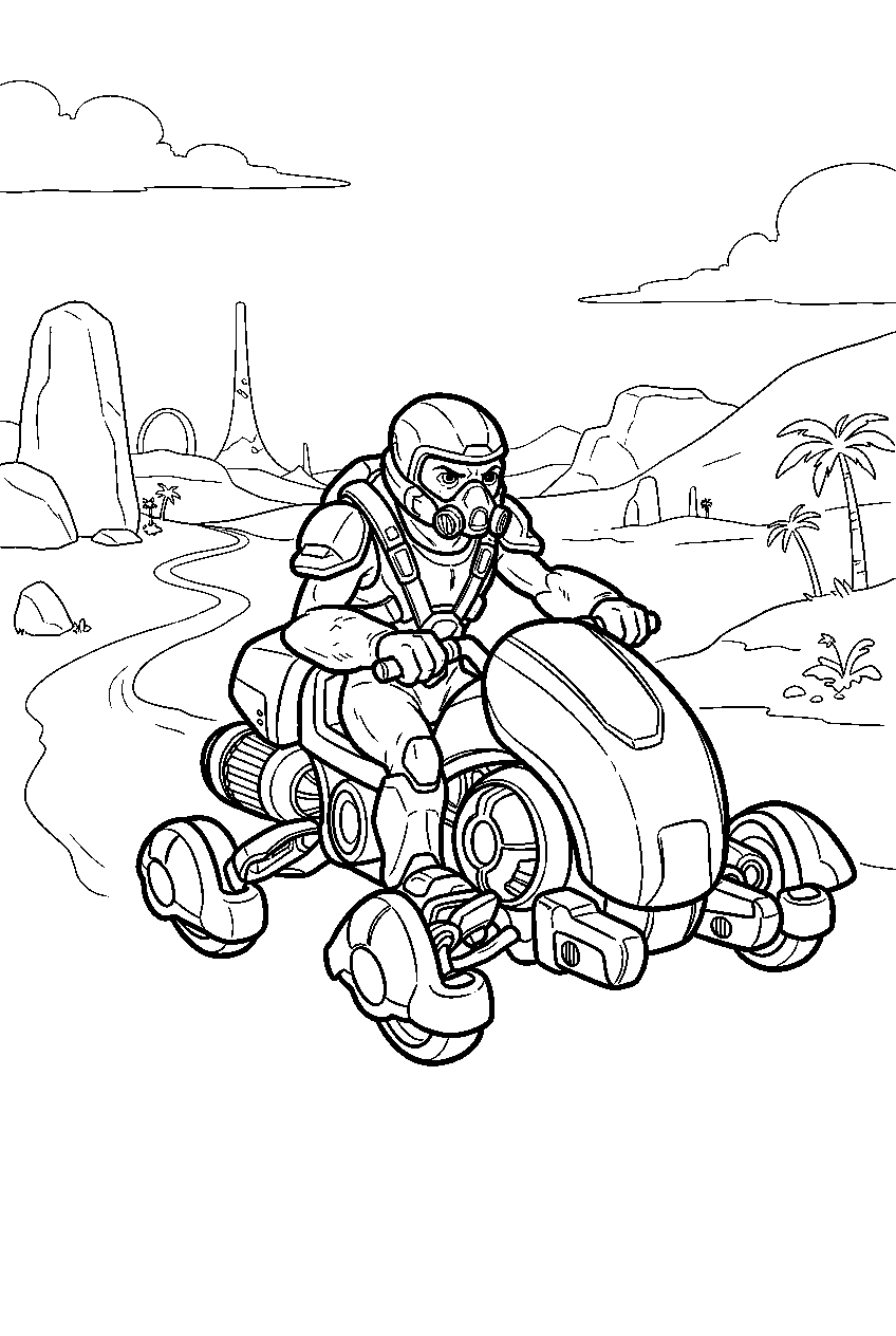halo grunt driving ghost across delta halo valley line art