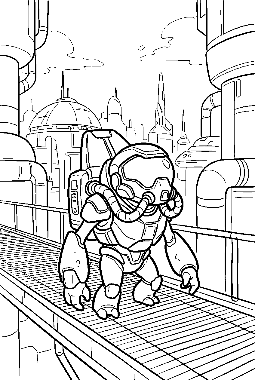 halo grunt exploring methane city on balaho line art