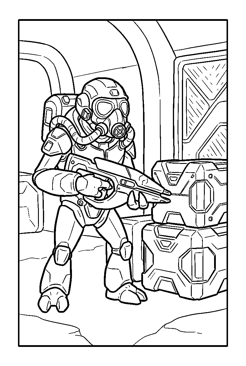 halo grunt guarding supply crates at covenant camp line art