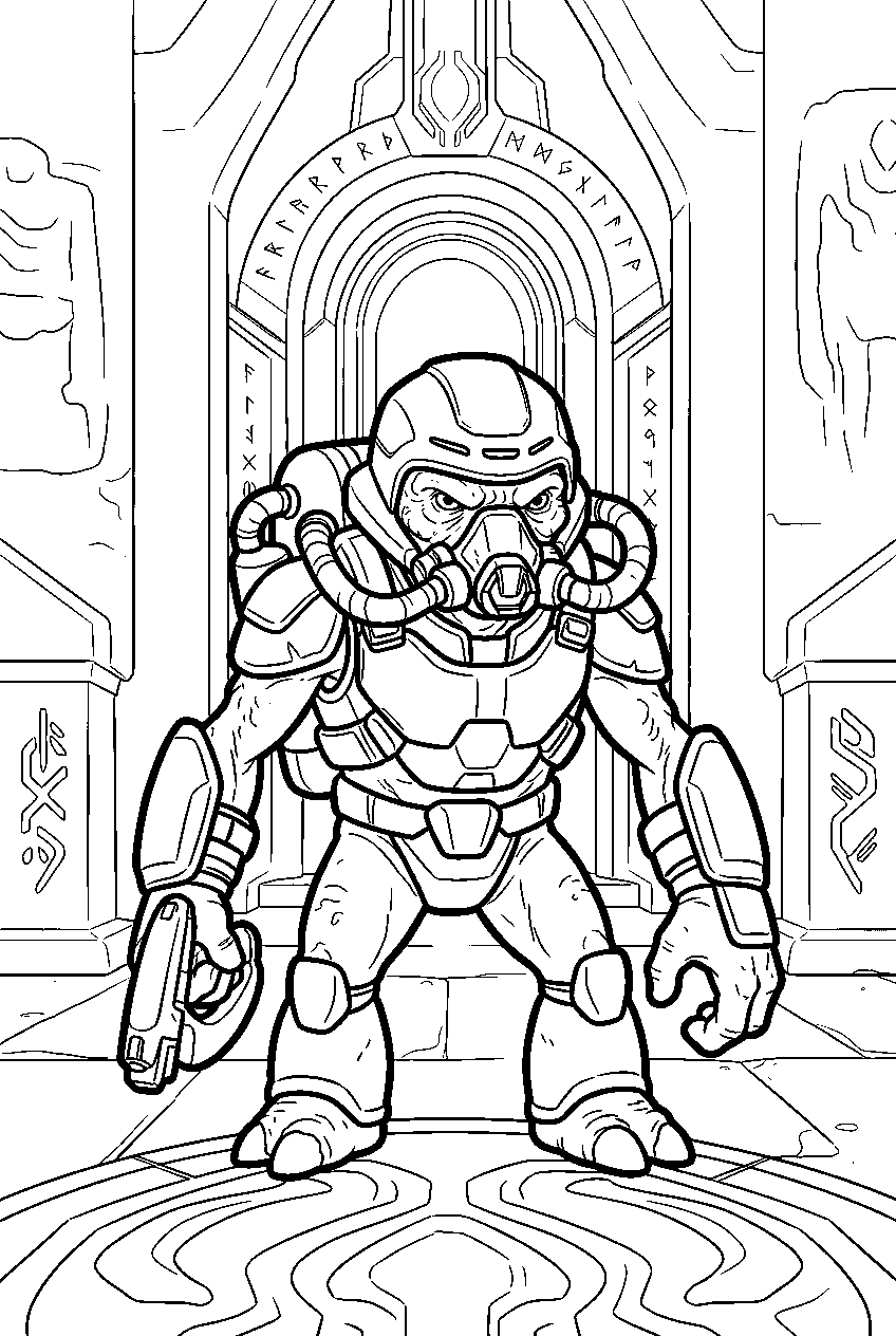 halo grunt in forerunner temple line art