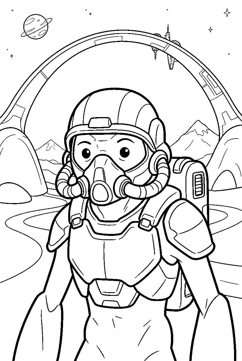 halo grunt in ringworld valley line art