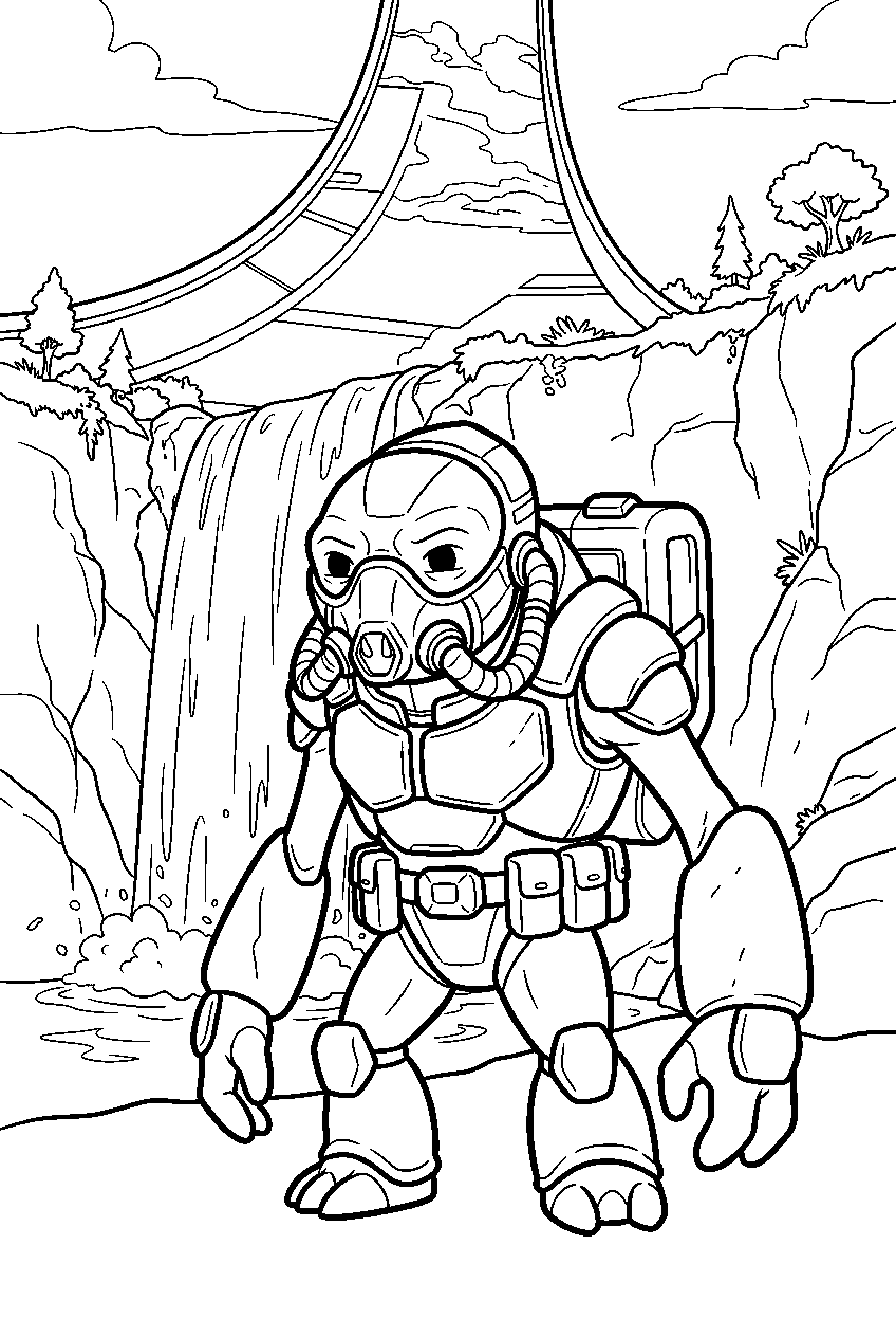 halo grunt near ringworld waterfall line art
