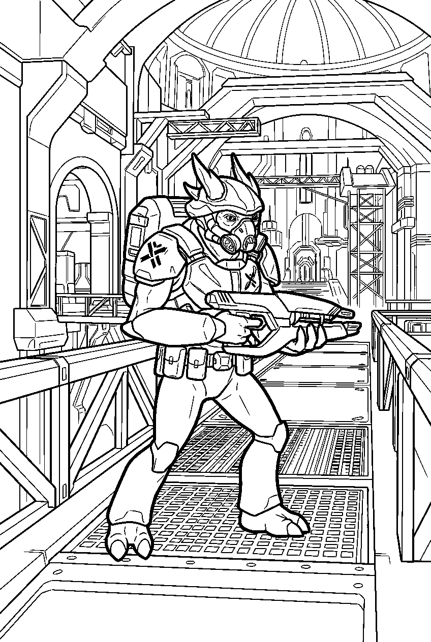halo grunt patrolling bridge inside banished fortress line art