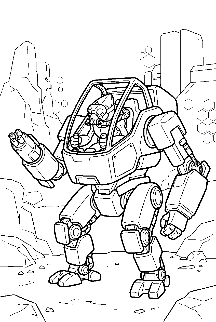 halo grunt piloting goblin mech on genesis line art