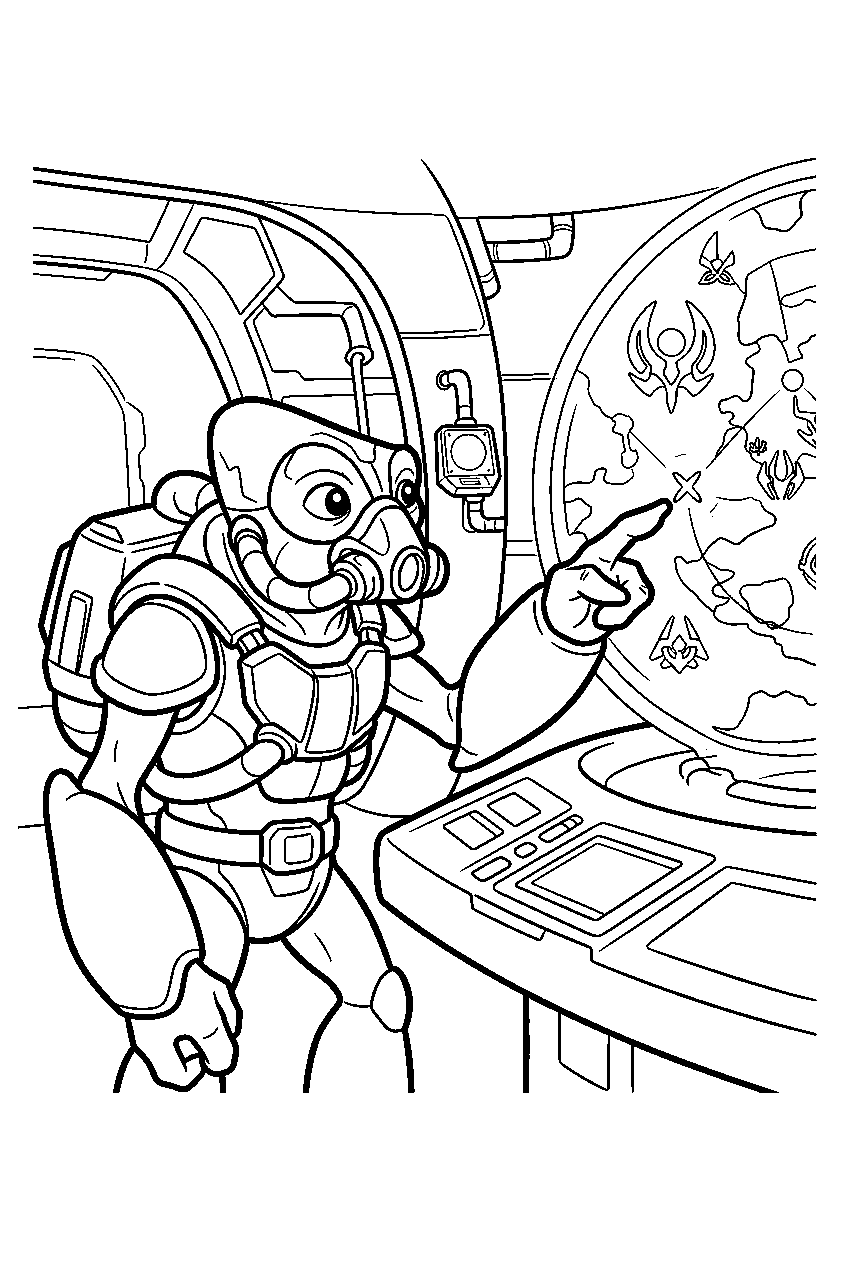 halo grunt pointing at map inside covenant command room line art