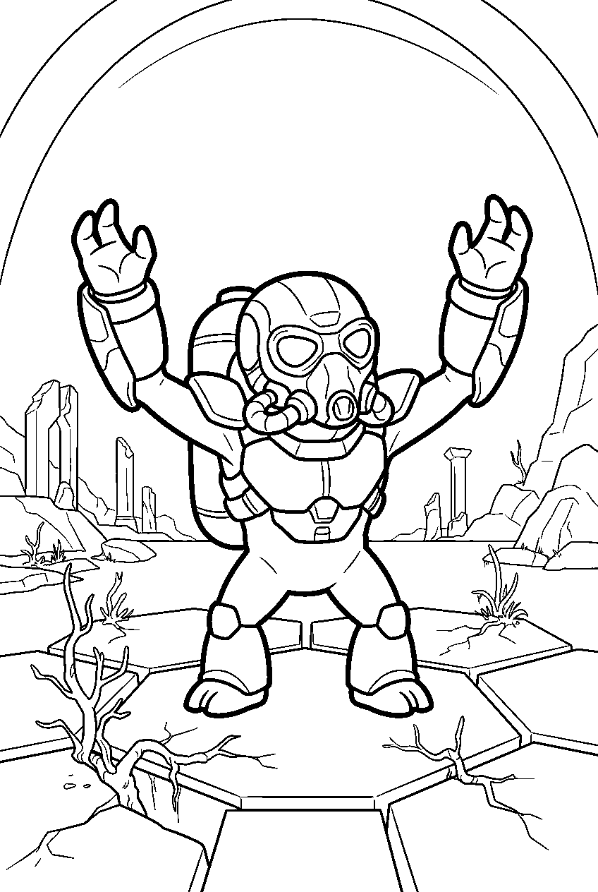 halo grunt raising both hands in quarantine zone line art