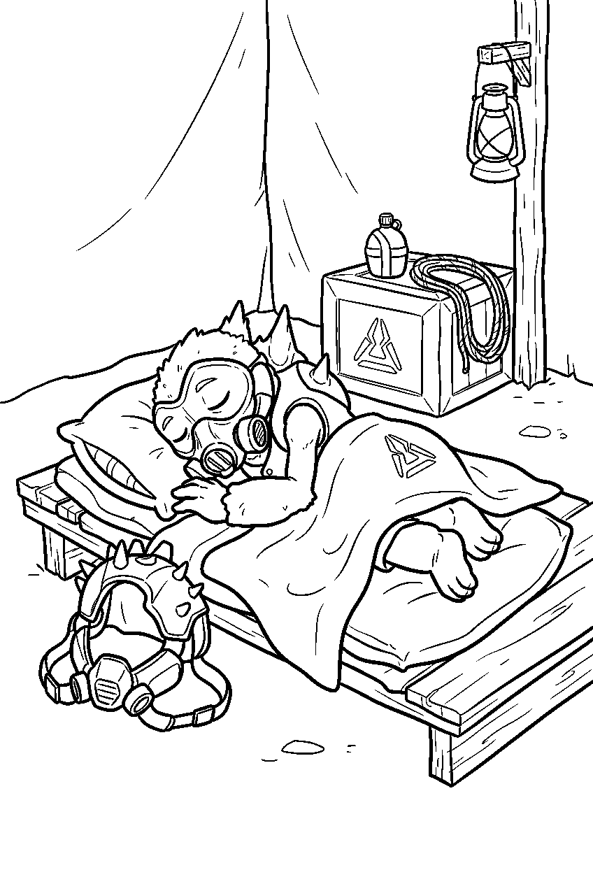 halo grunt sleeping peacefully at banished supply camp line art