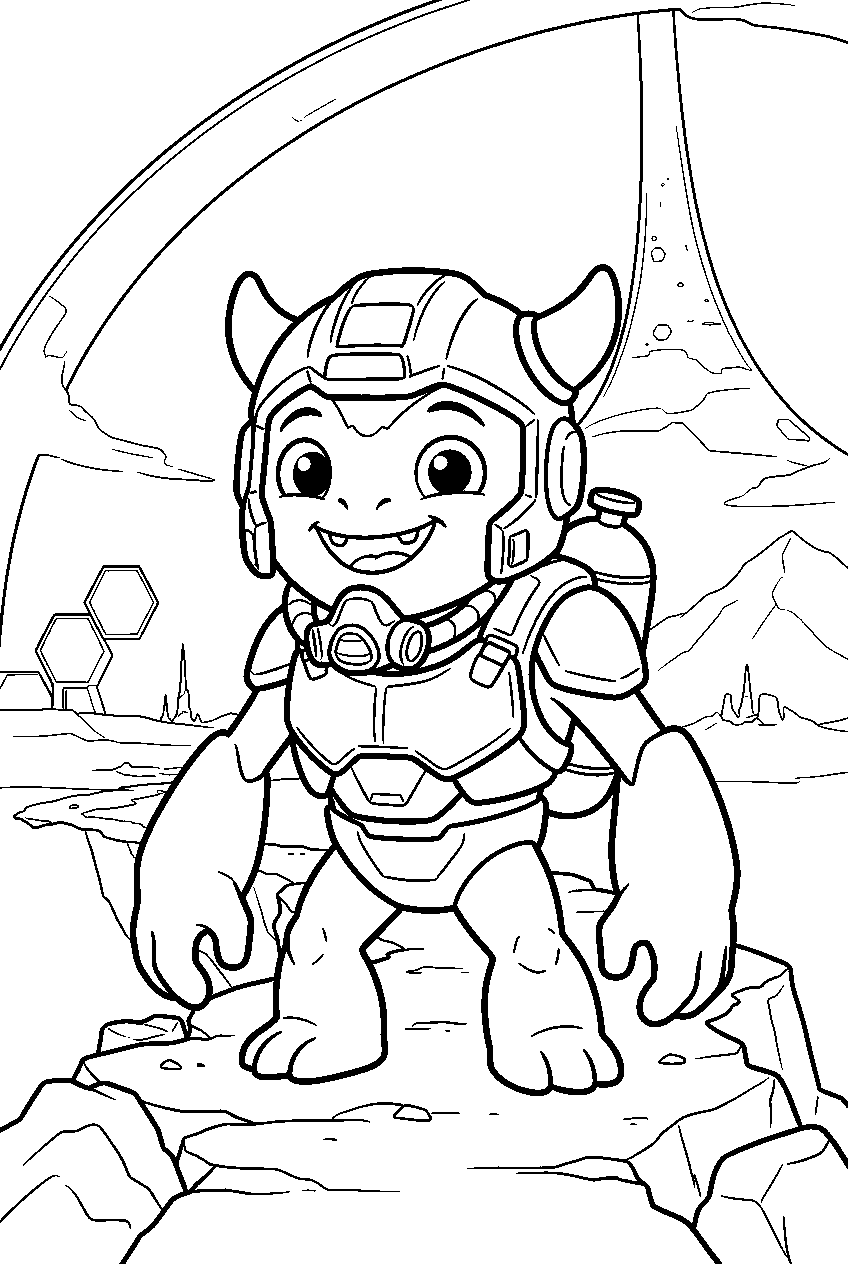 halo grunt smiling cutely on installation 04 line art