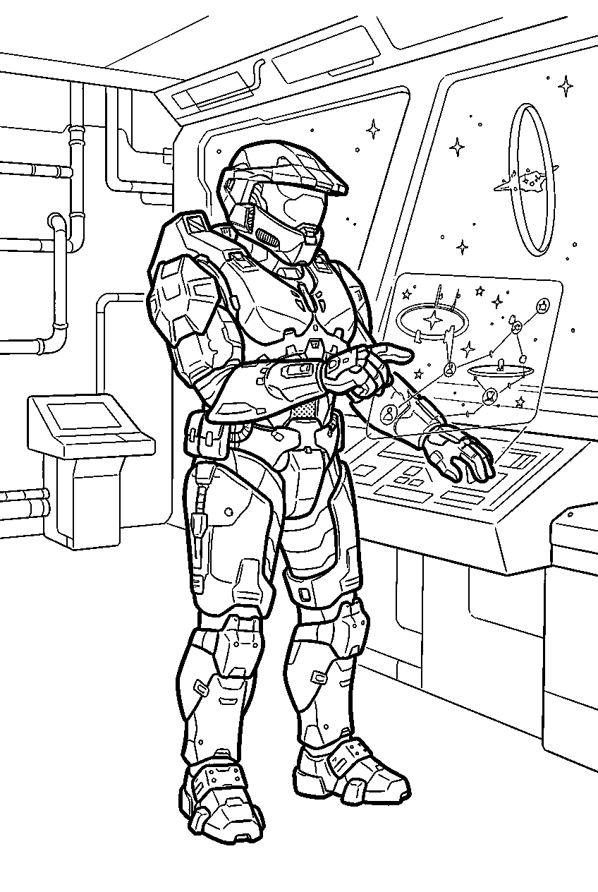 halo master chief aboard forward unto dawn checking navigation line art