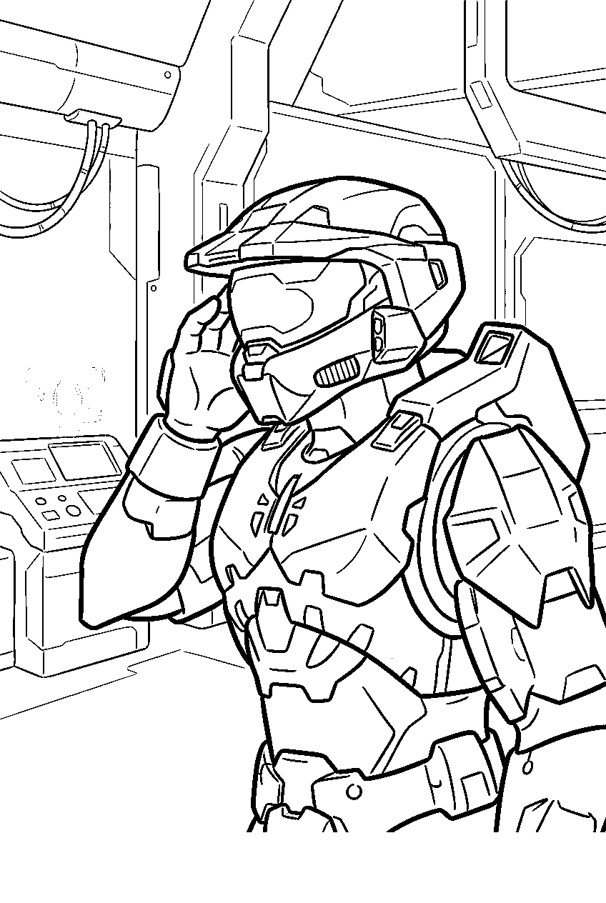 halo master chief at apogee station searching for cortana line art