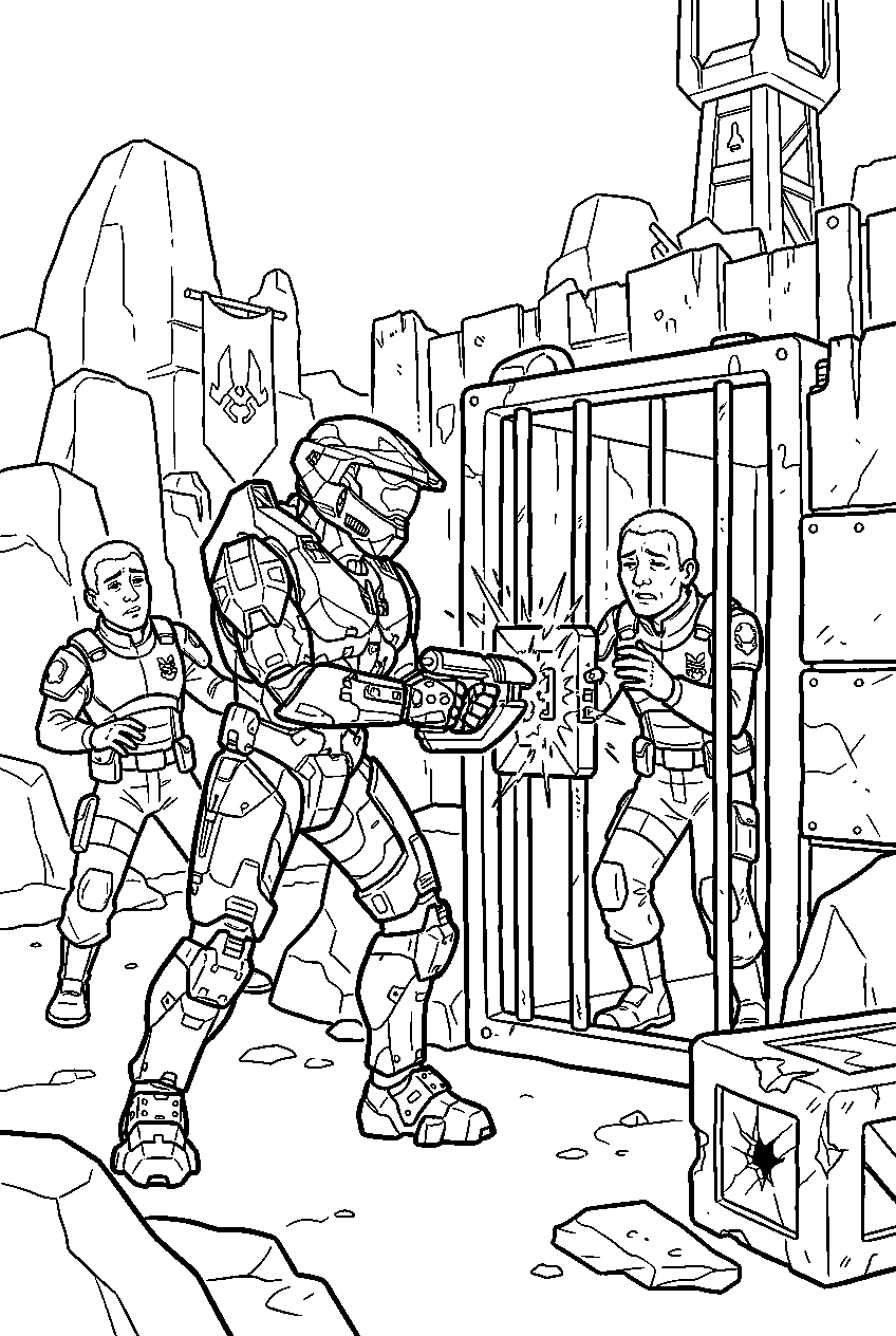halo master chief in a banished outpost ing marines line art