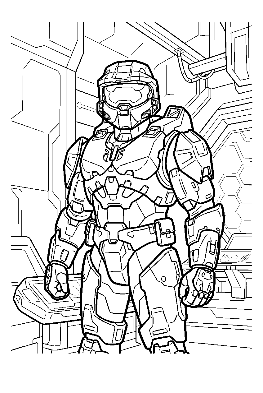 halo master chief in command spire line art