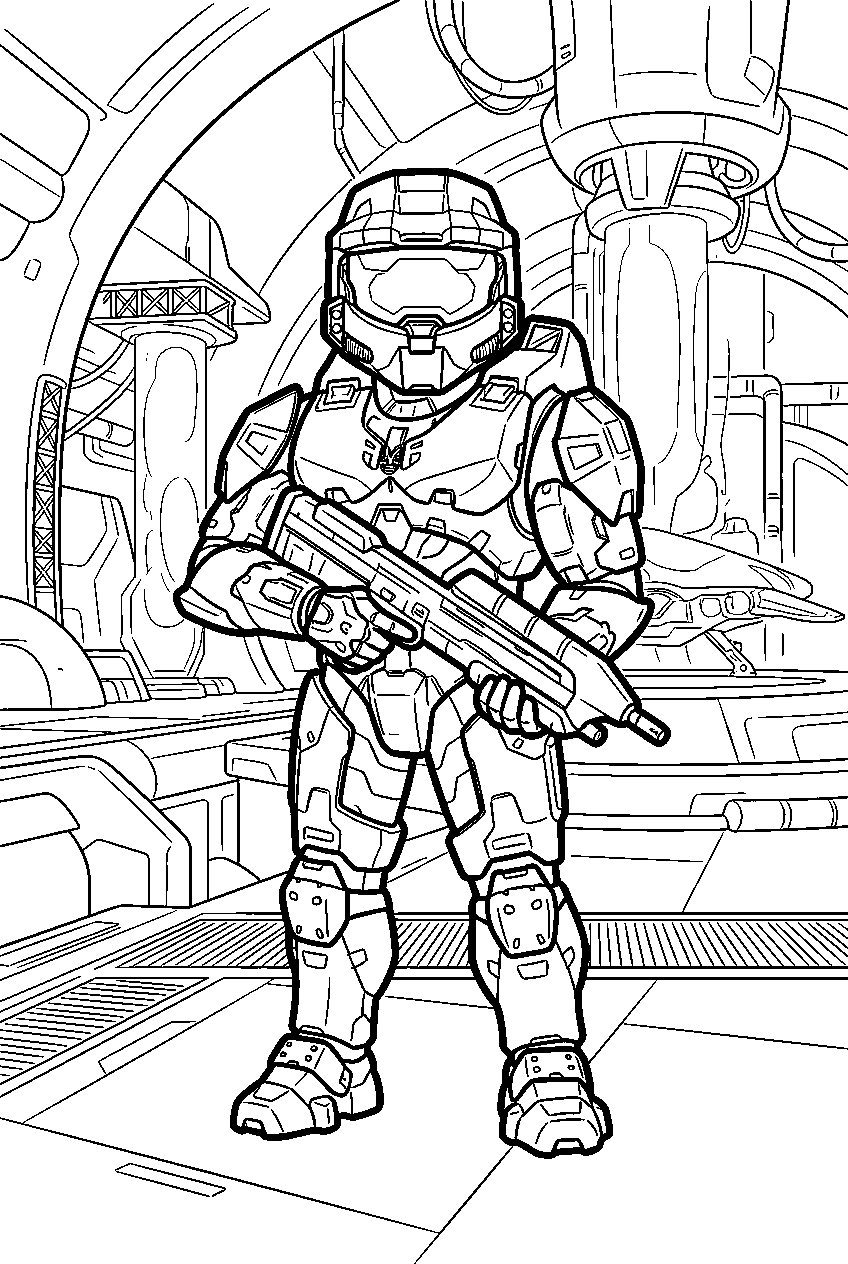 halo master chief in covenant hangar line art