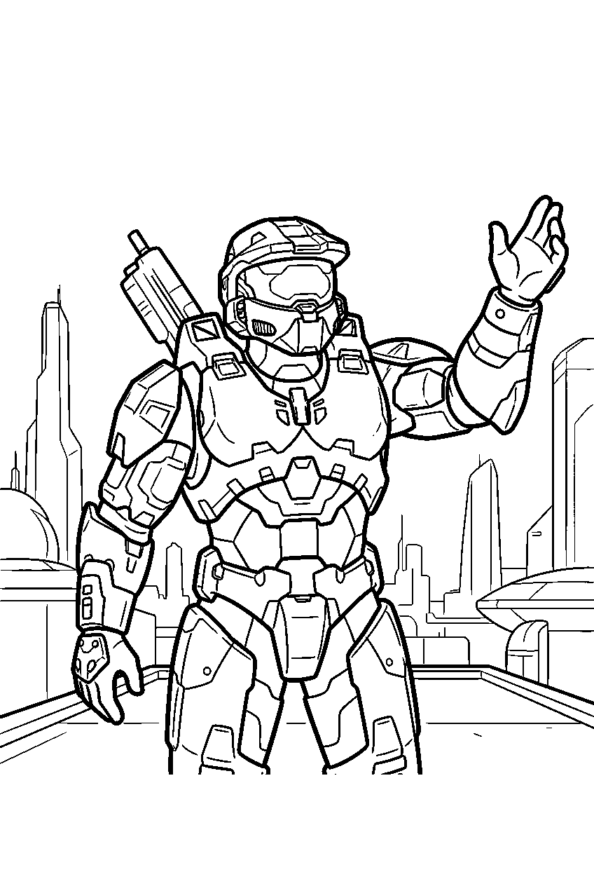 halo master chief in new alexandria signaling evacuation line art