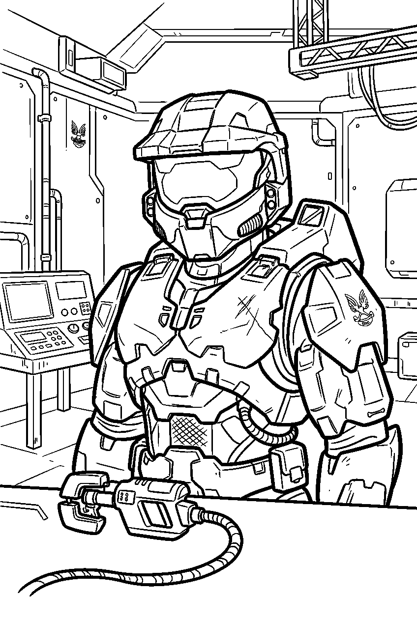 halo master chief in reach military base testing equipment line art