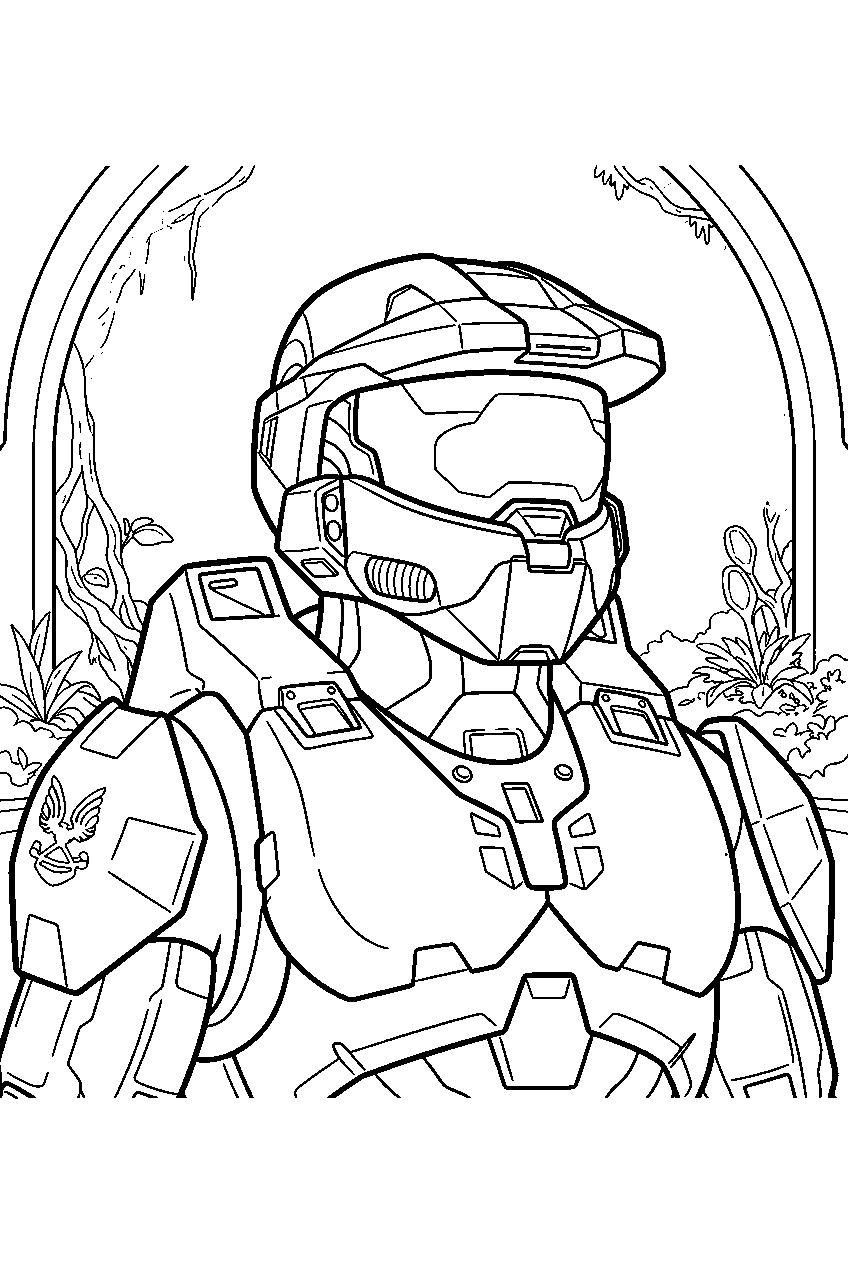 halo master chief in the conservatory line art