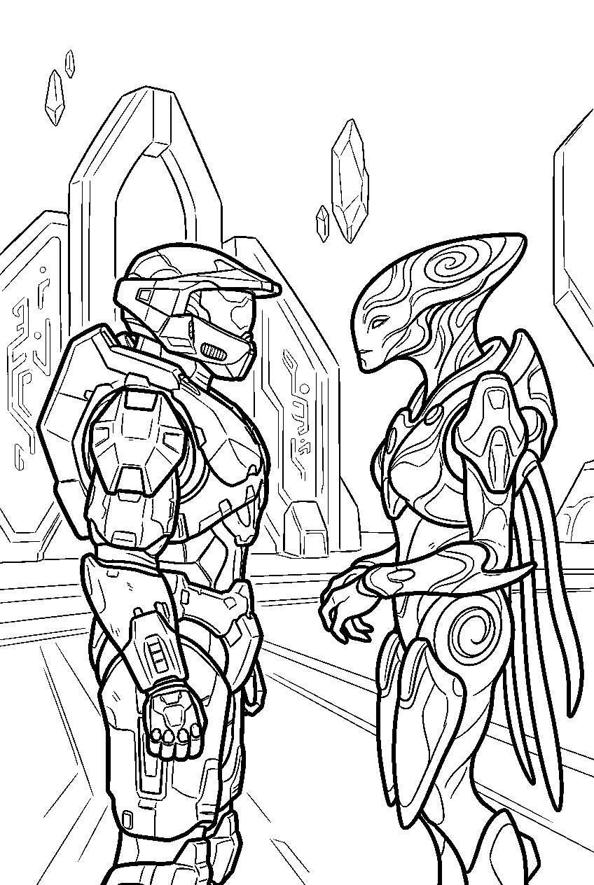 halo master chief in the conservatory facing the harbinger line art