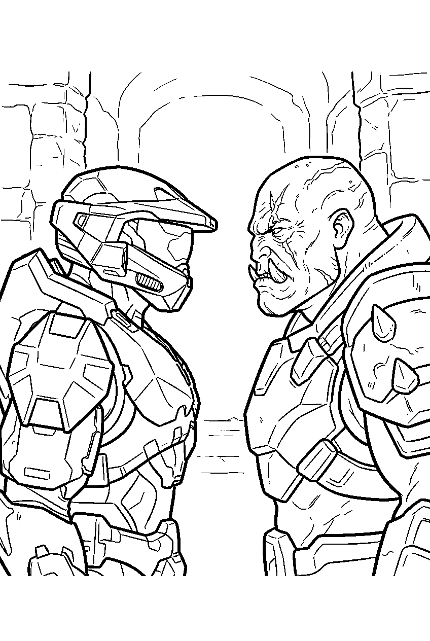halo master chief in the house of reckoning facing escharum line art