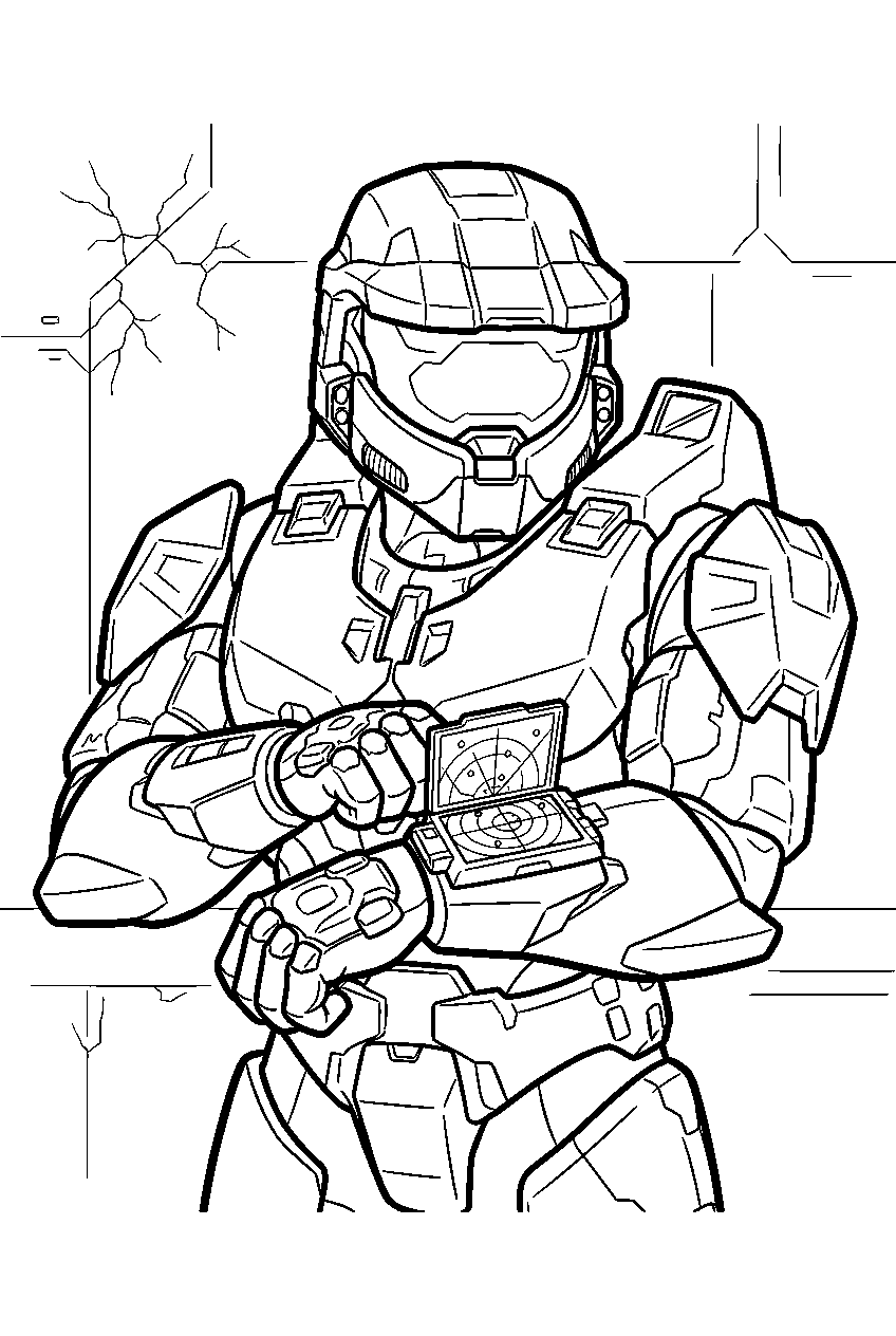 halo master chief in the quarantine zone checking motion tracker line art