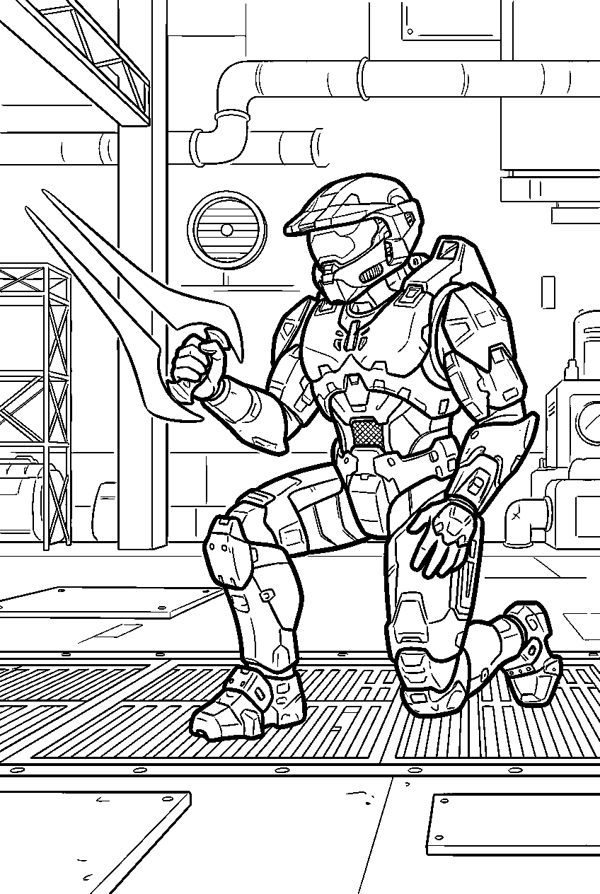 halo master chief in voi factory drawing energy sword line art