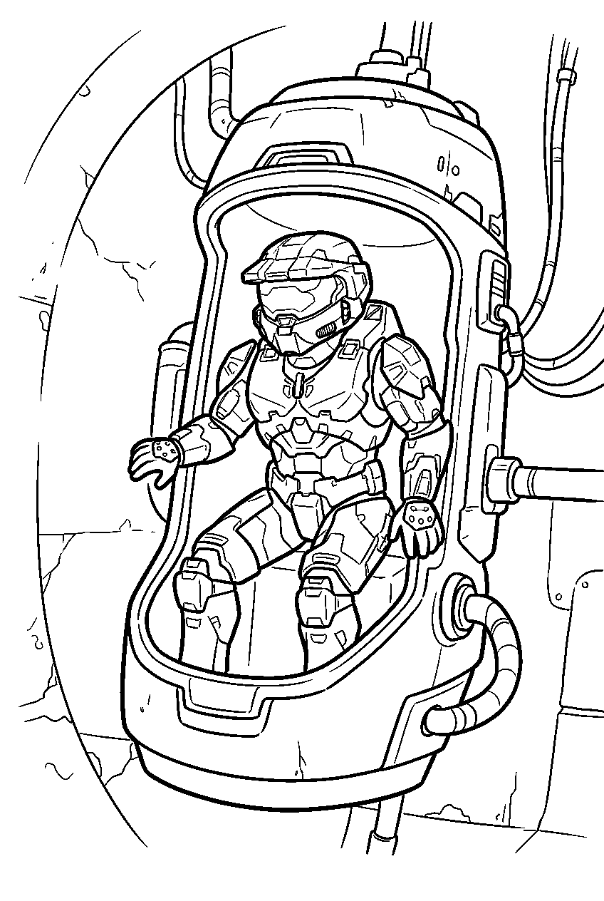 halo master chief inside forward unto dawn awakening from cryosleep line art