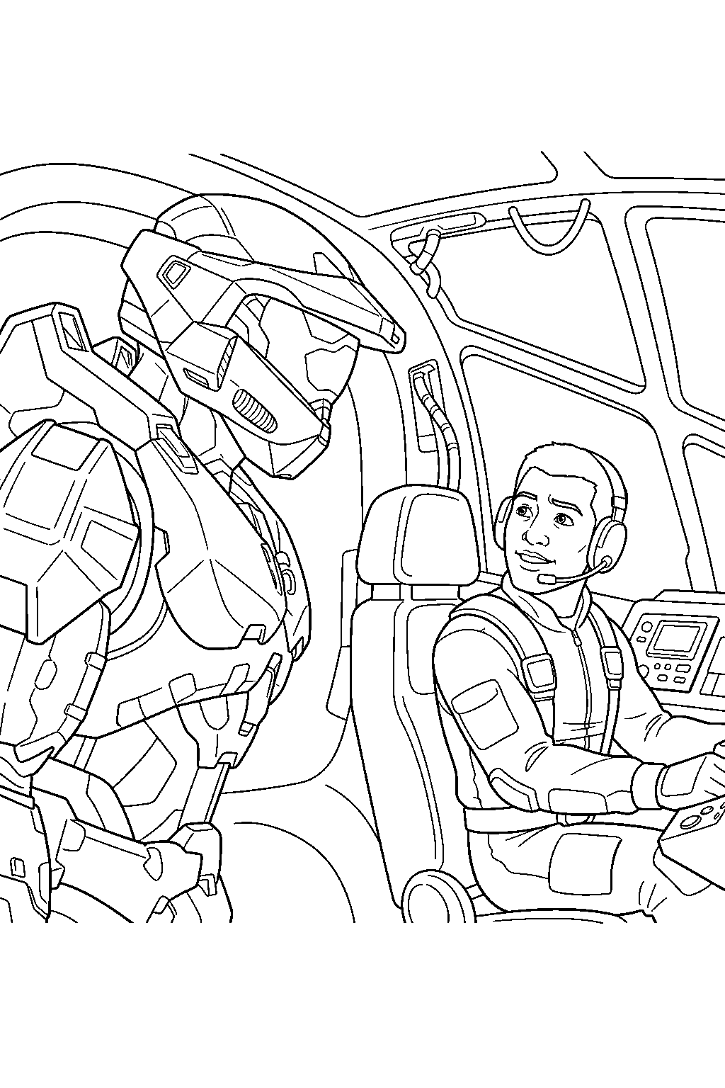 halo master chief inside pelican echo 216 checking the pilot line art
