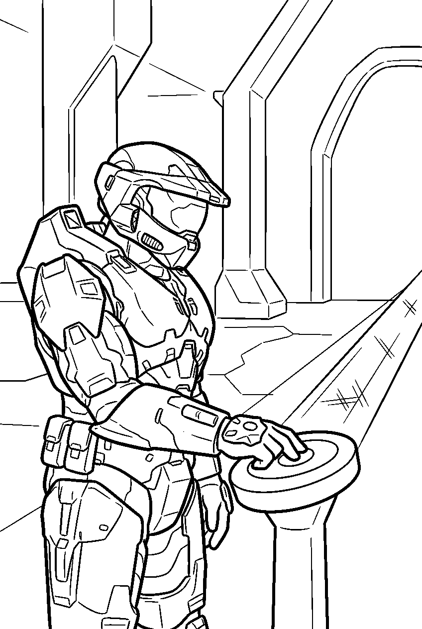 halo master chief inside the ark citadel activating a bridge line art