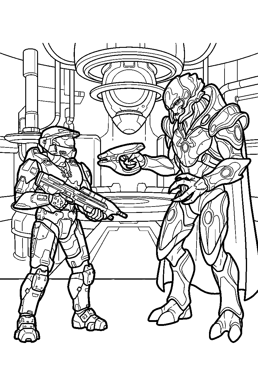 halo master chief near the composer chamber confronting the didact line art