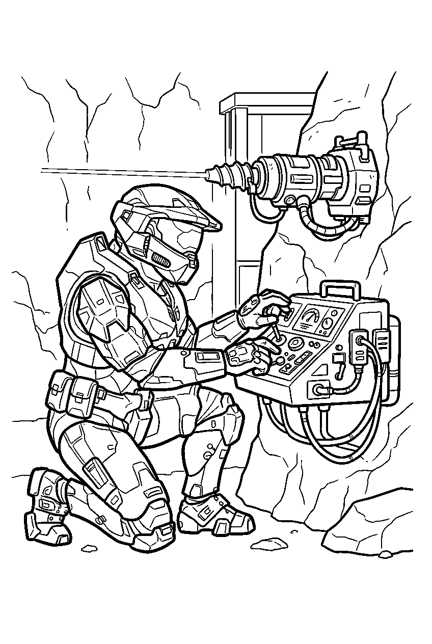 halo master chief near the excavation site disabling mining laser line art