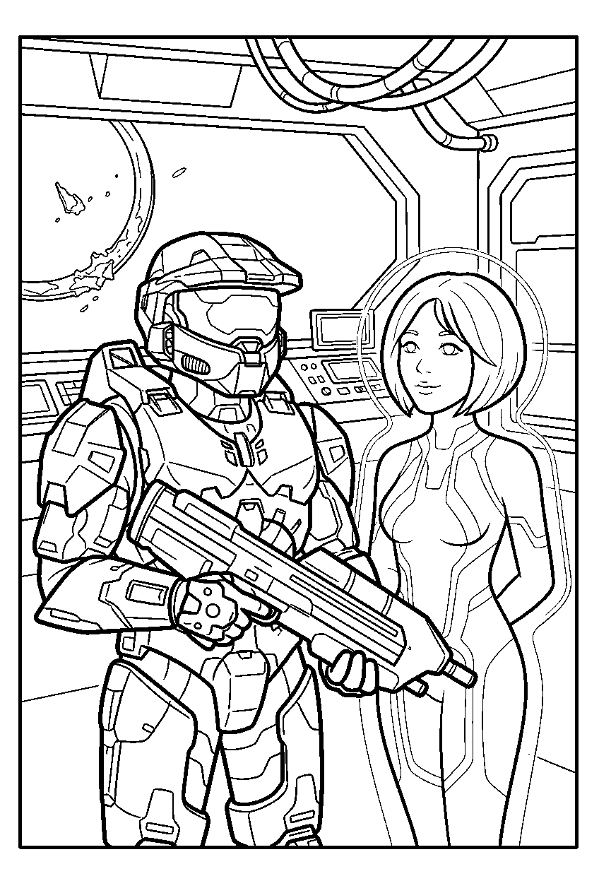 halo game characters aboard forward unto dawn line art