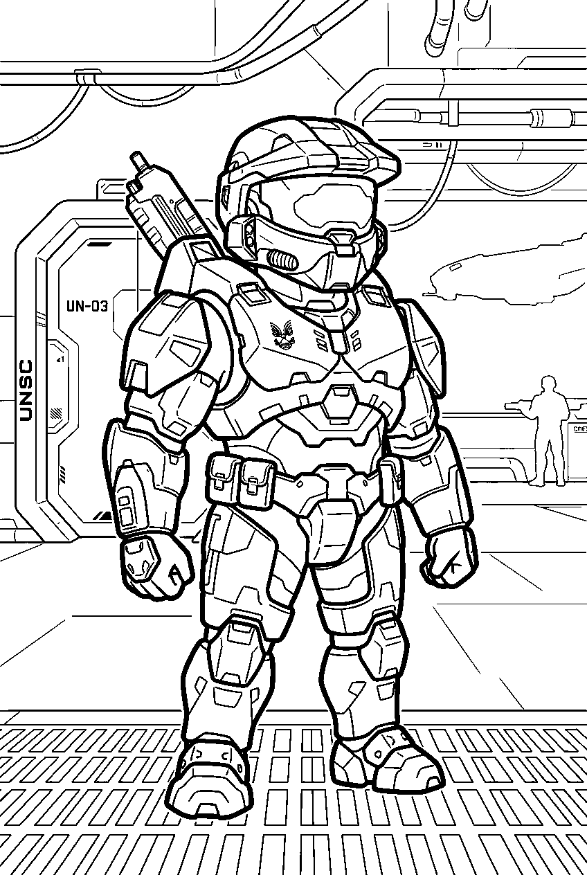 halo game characters aboard unsc infinity line art