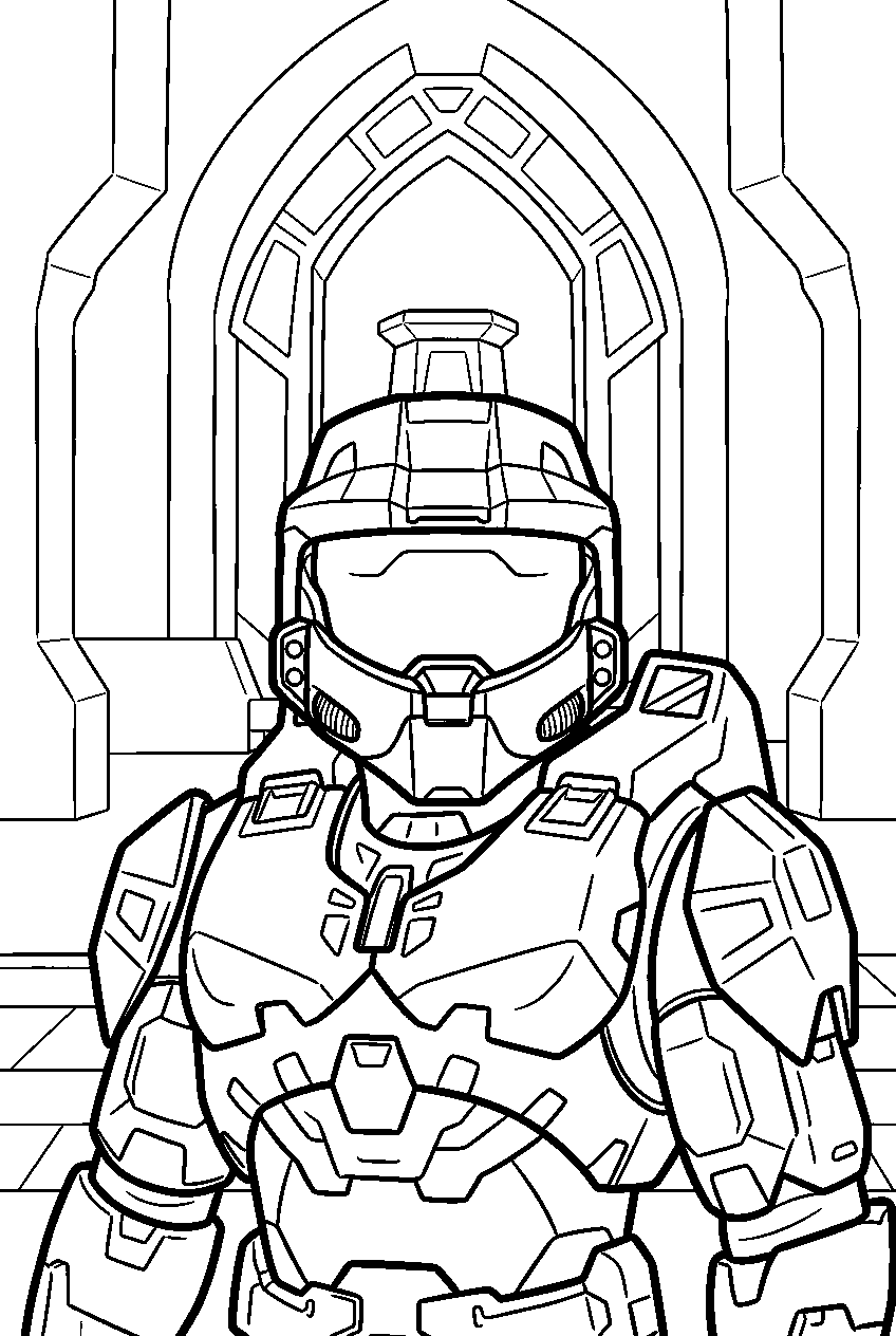 halo game characters among forerunner ruins line art