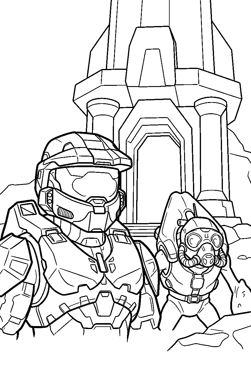 halo game characters at the tower line art