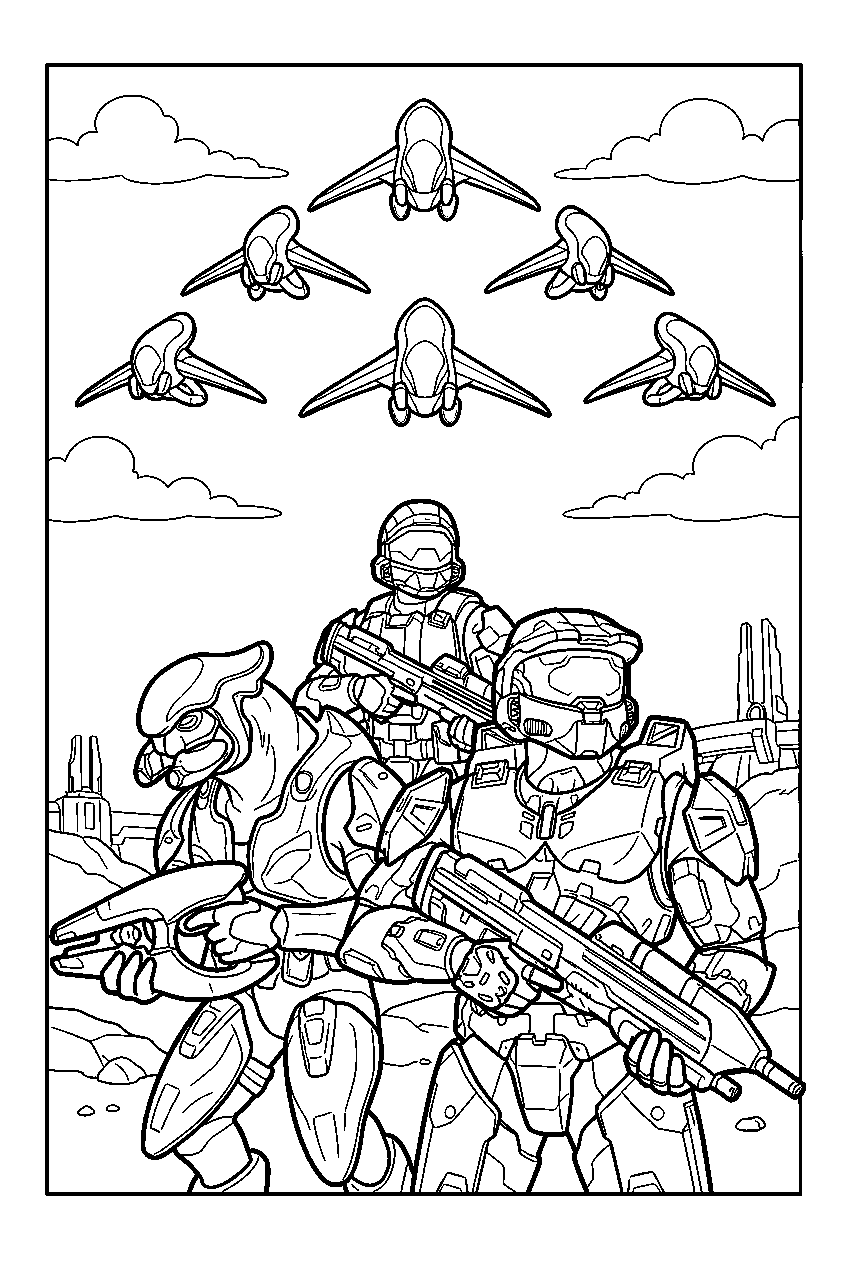 halo game characters beneath banshee squadron line art
