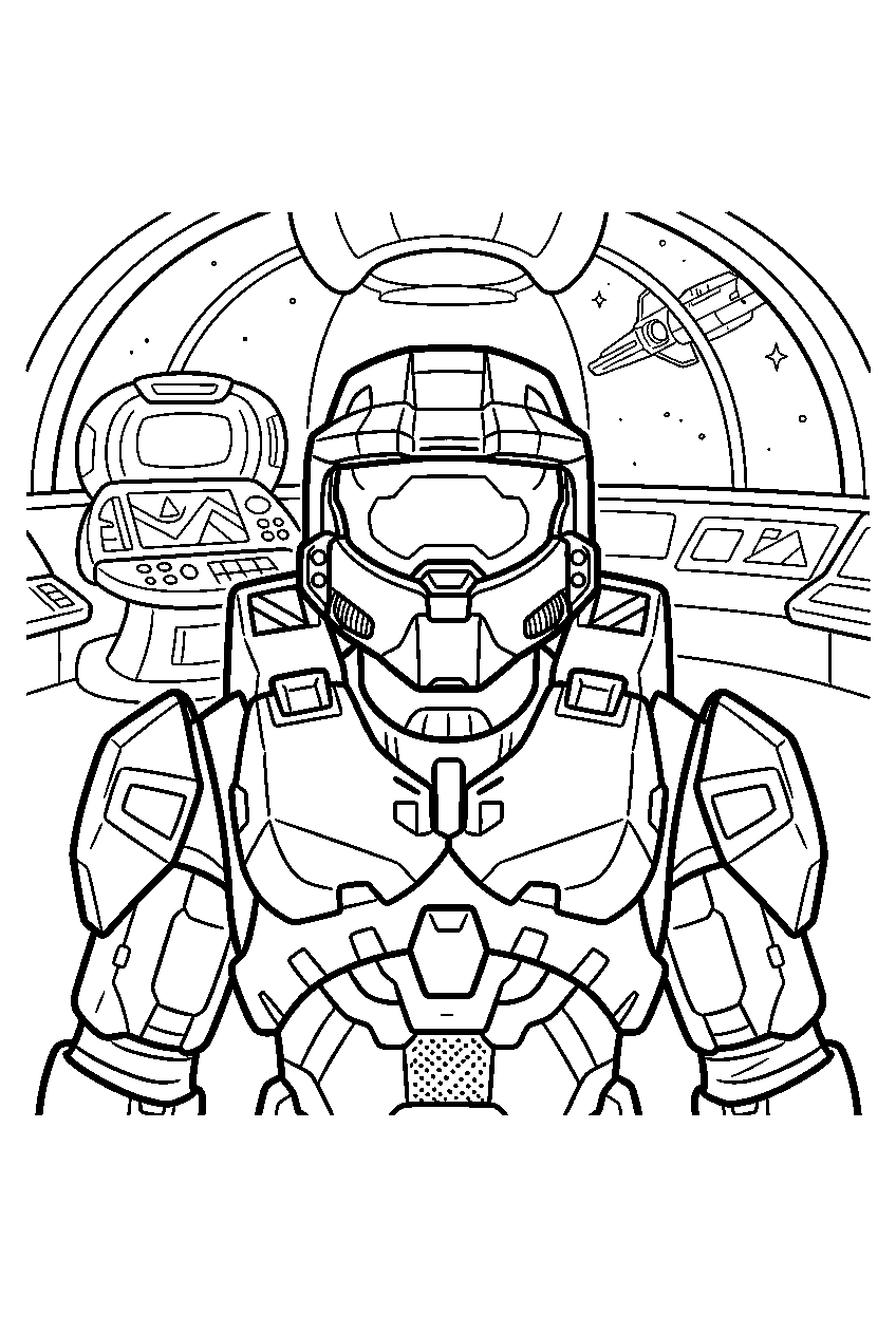 halo game characters in ark control room line art