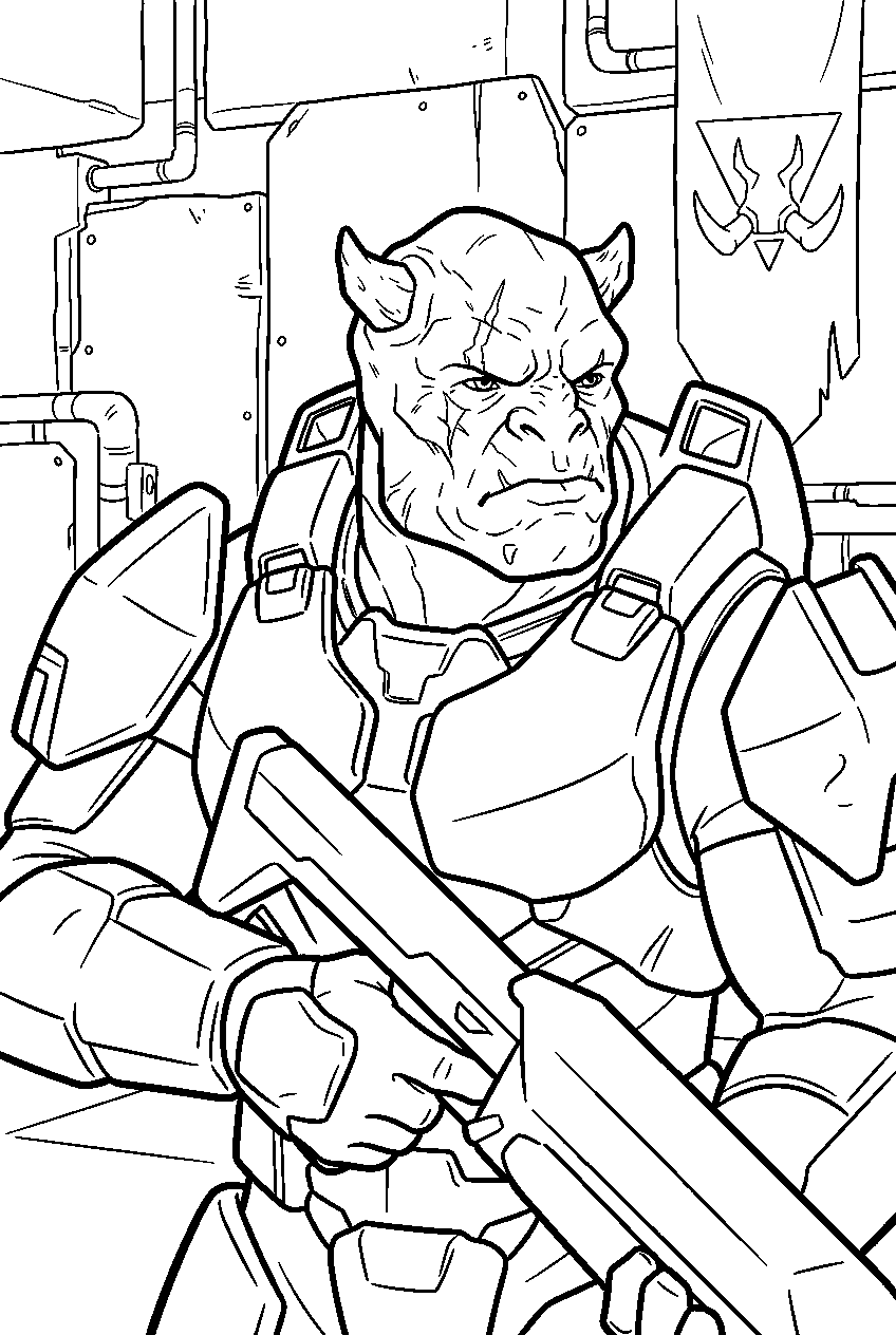 halo game characters in banished outpost line art