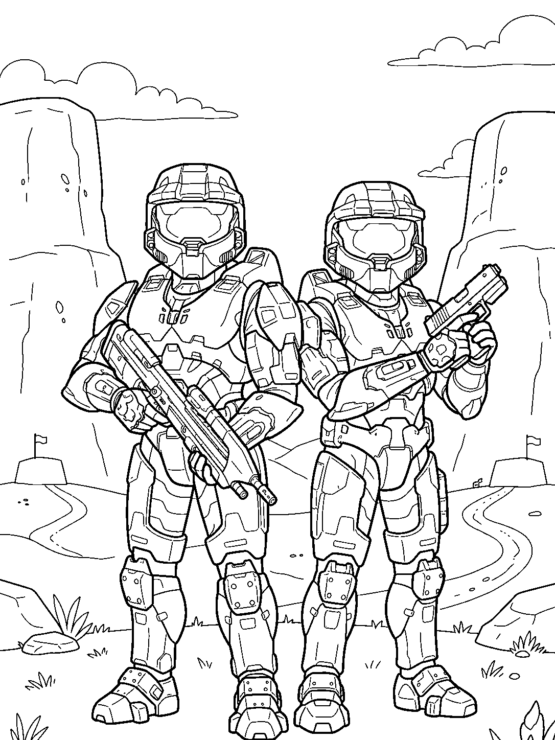 halo game characters in blood gulch line art