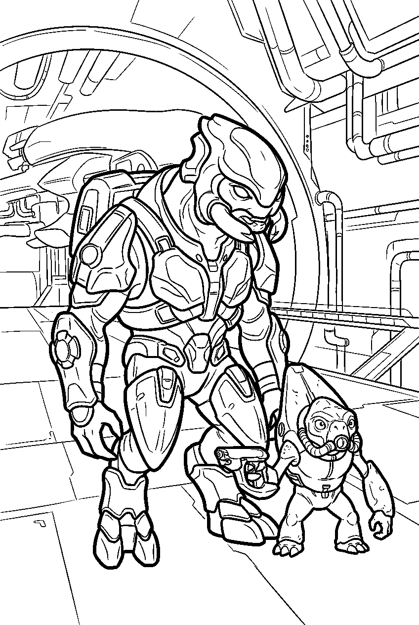 halo game characters in covenant hangar line art
