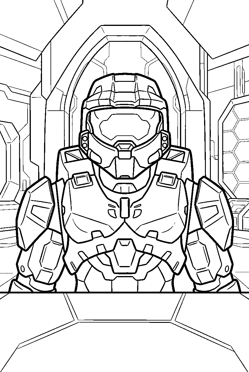 halo game characters in forerunner chamber line art