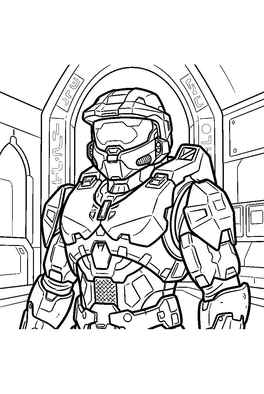 halo game characters in forerunner structure line art