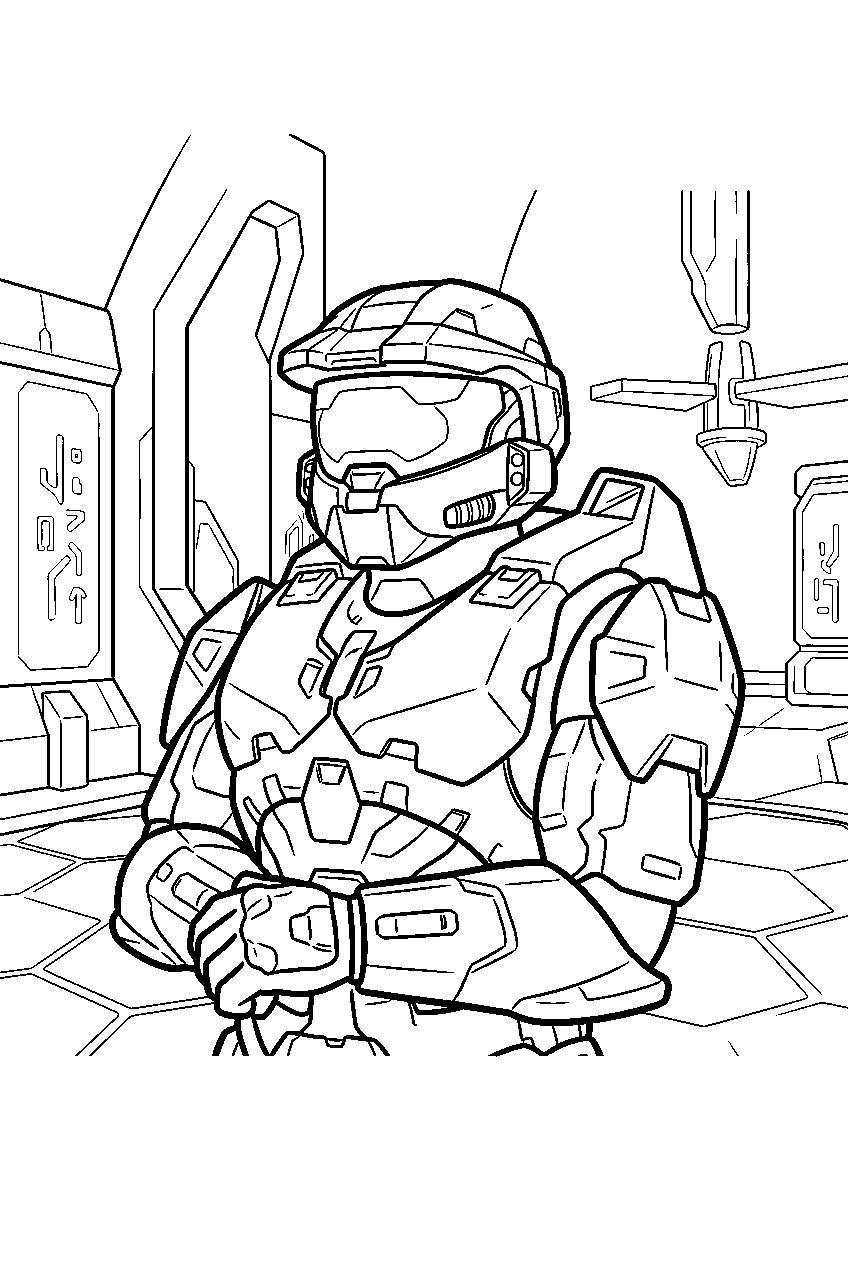 halo game characters in forerunner temple line art