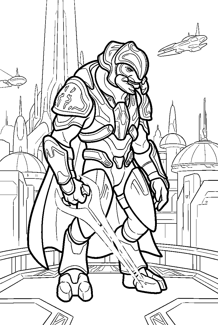 halo game characters in high charity line art