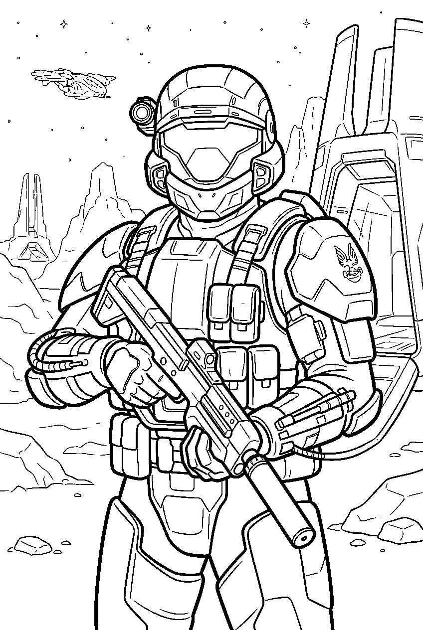 halo game characters in odst drop zone line art