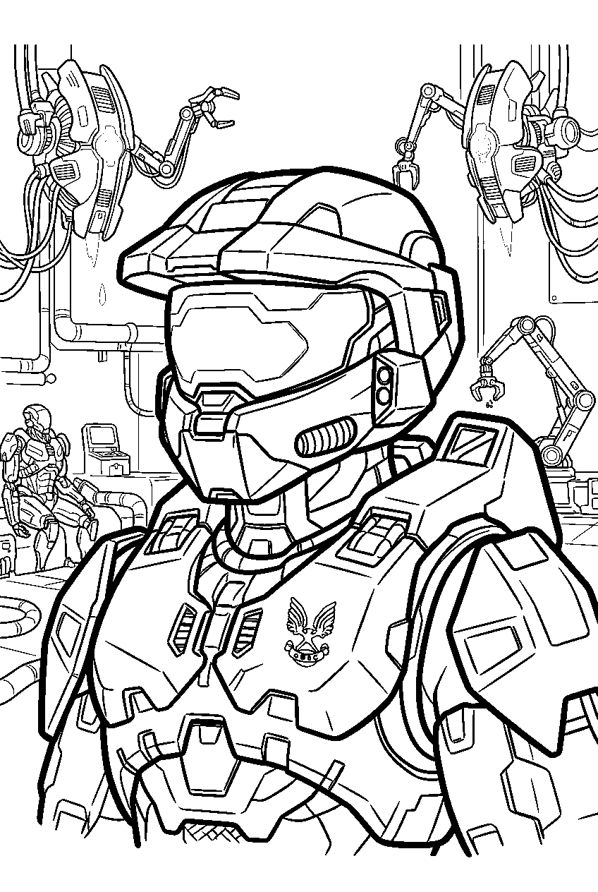 halo game characters in sentinel factory line art