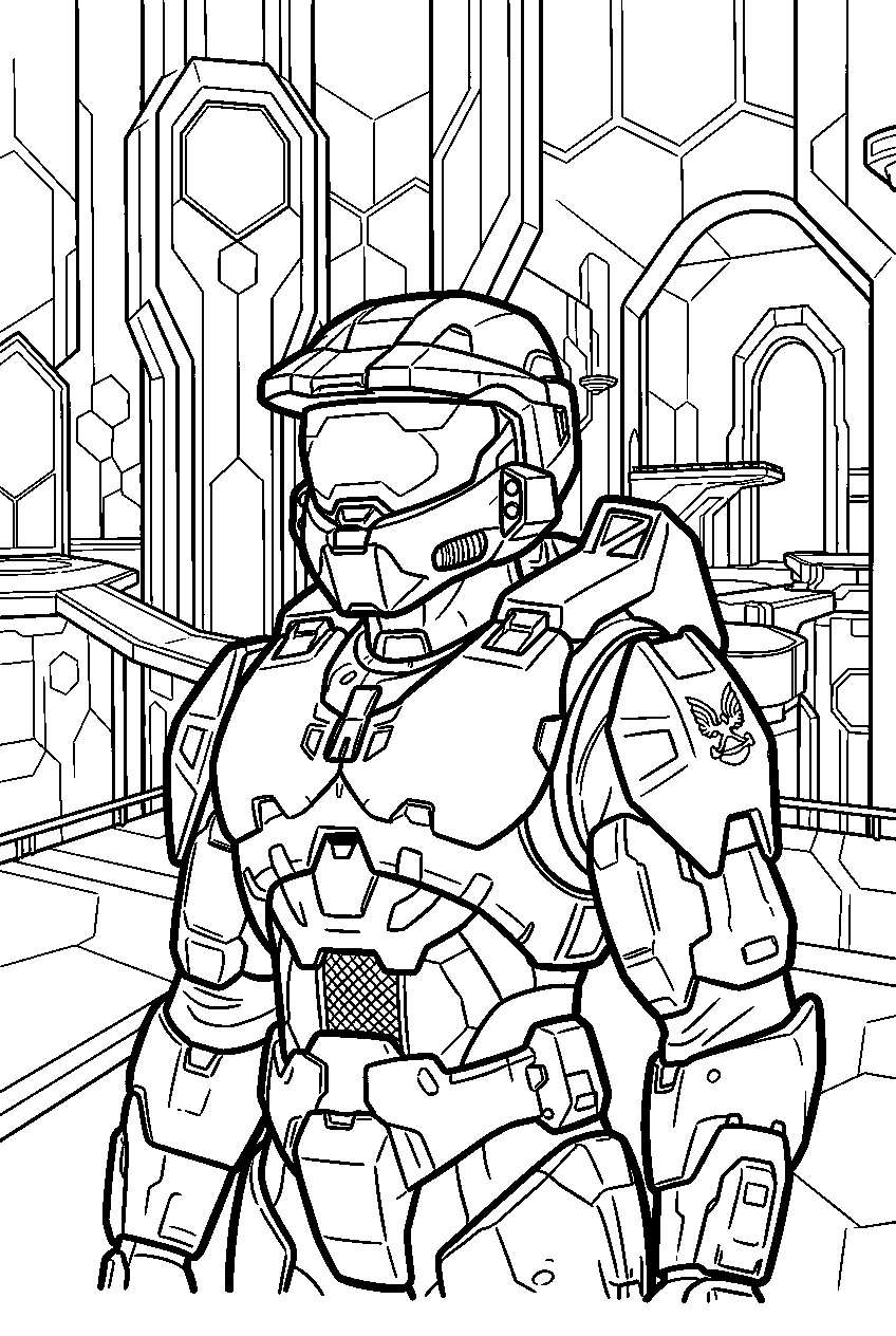 halo game characters in the library line art