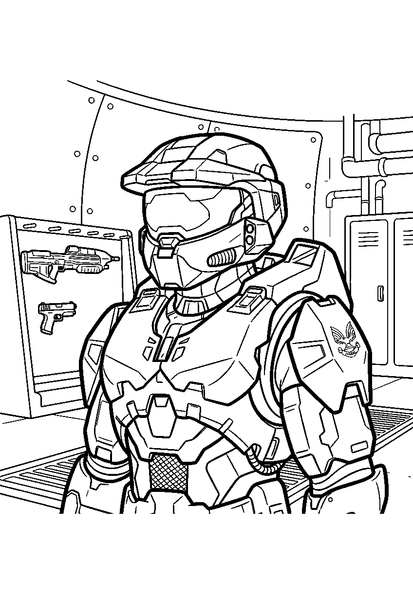 halo game characters in unsc armory line art