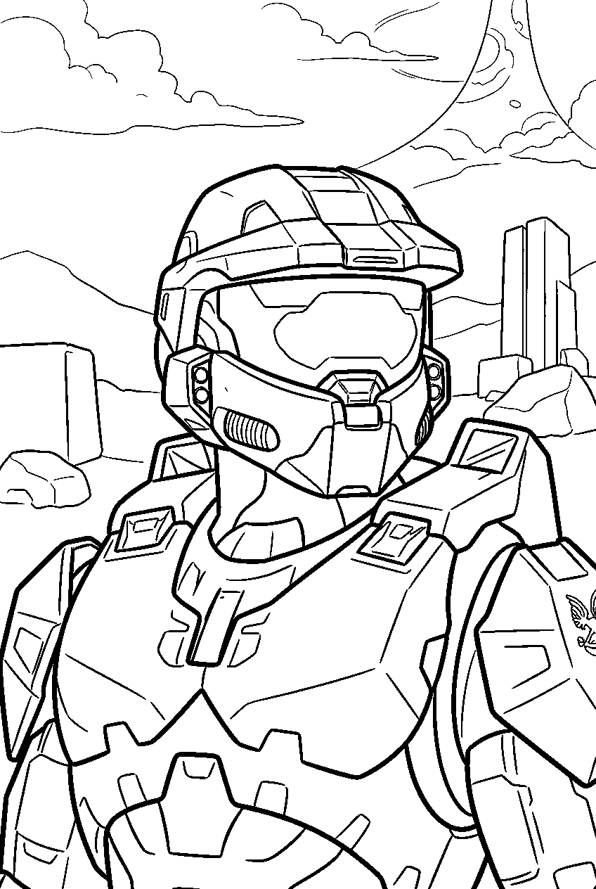 halo game characters in valhalla line art