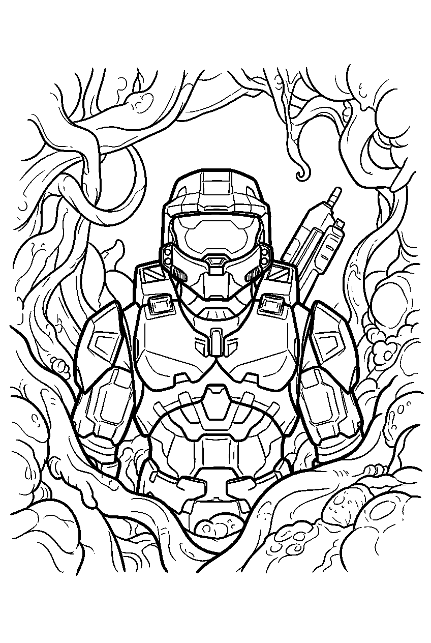 halo game characters inside the gravemind chamber line art