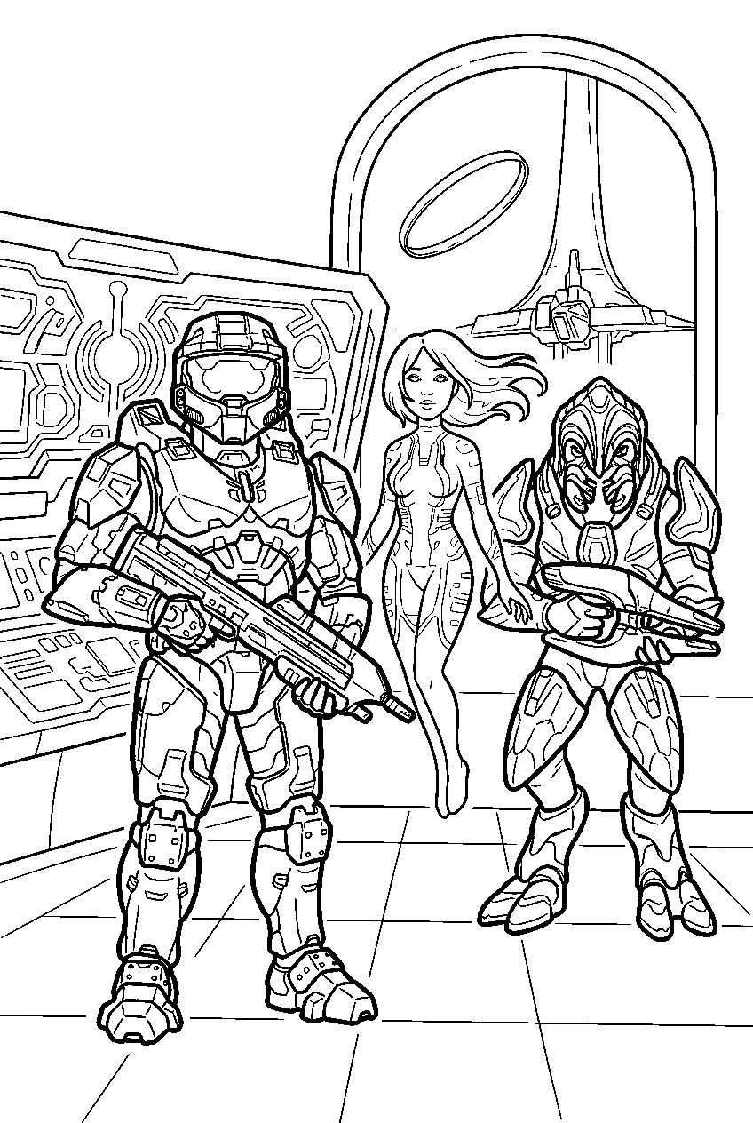 halo game characters near the ark control room line art