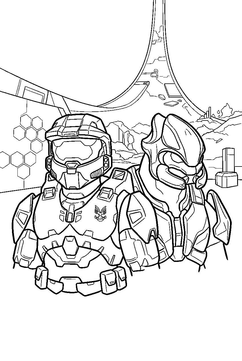 halo game characters on installation 07 line art